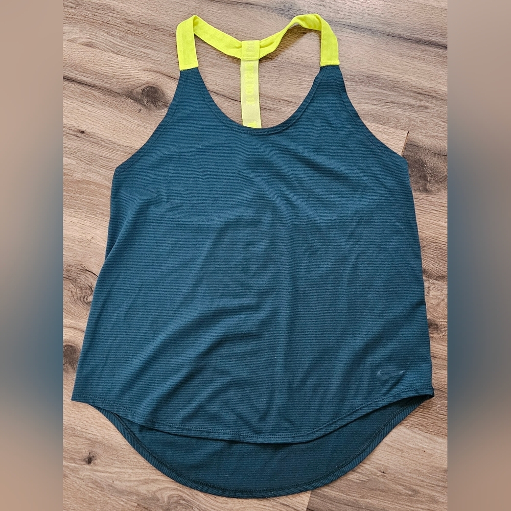 Nike Womens Dri-Fit Teal And Neon Yellow Loose Racerback Tank Top Size Small